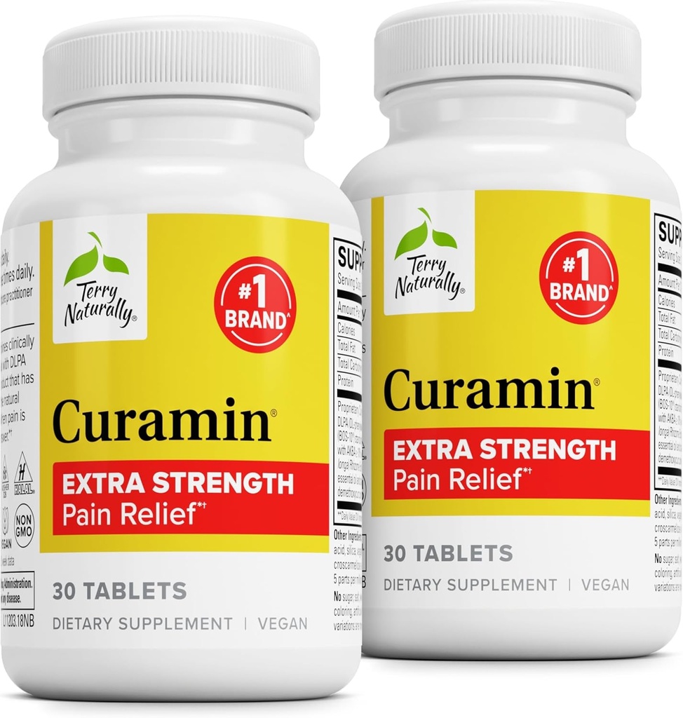 Terry Naturalmente Curamin Extra Strength - Curcumin " Boswellia for Healthy Circulation Support - Suplemento Turmérico para soportar las articulaciones, la salud muscular " Producción endorfina - 30 Tabletas (Pack of 2)