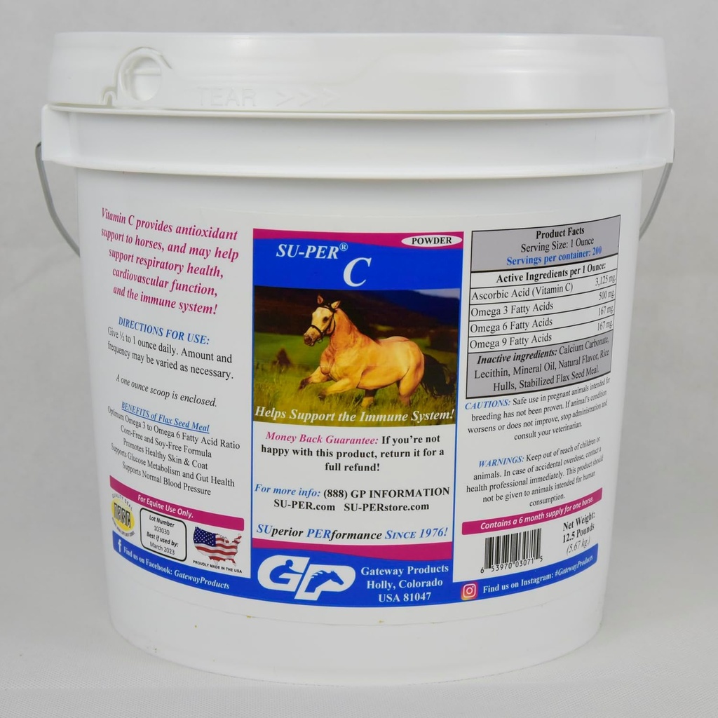 SU-PER C Vitamina C para Caballos - Equino Antioxidante &amp; Suplemento de Apoyo Inmunitario - Vitaminas de Caballo &amp; Minerales Suplemento - 12.5 Libras