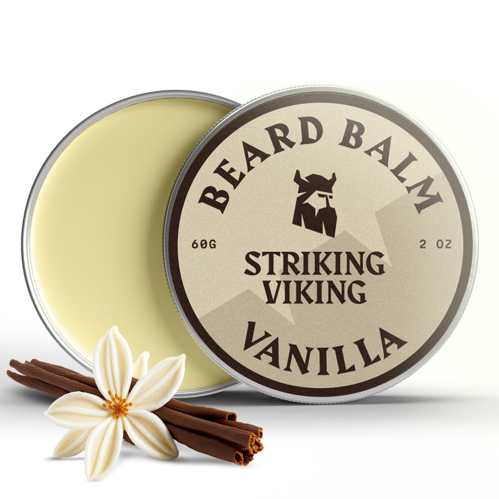 Striking Viking Beard Balm for Men - Leave in Beard Conditioner - Styling Balm Made with Naturally Derived Beard Butter, Argan & Jojoba Oils (2 Ounce (Pack of 1), Vanilla)