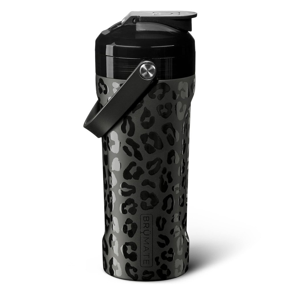 BrüMate MultiShaker Blender Shaker Bottle TEN 100% Acero Insonorizado Aislante Leakproof TEN Pre Workout and Protein Shaker Bottle for the Gym TEN 26oz (Onyx Leopard)