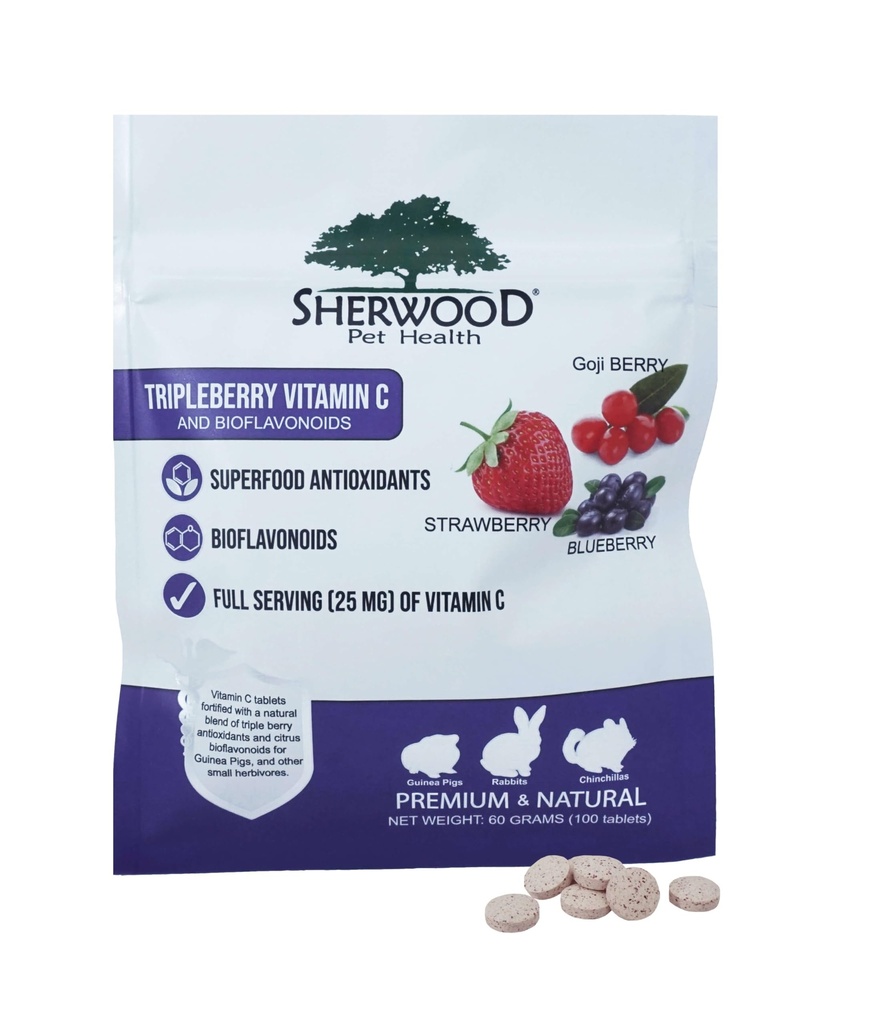 Tripleberry Vitamina C y Bioflavonoides por Sherwood Pet Health (100 Tablets - 60 Grams)