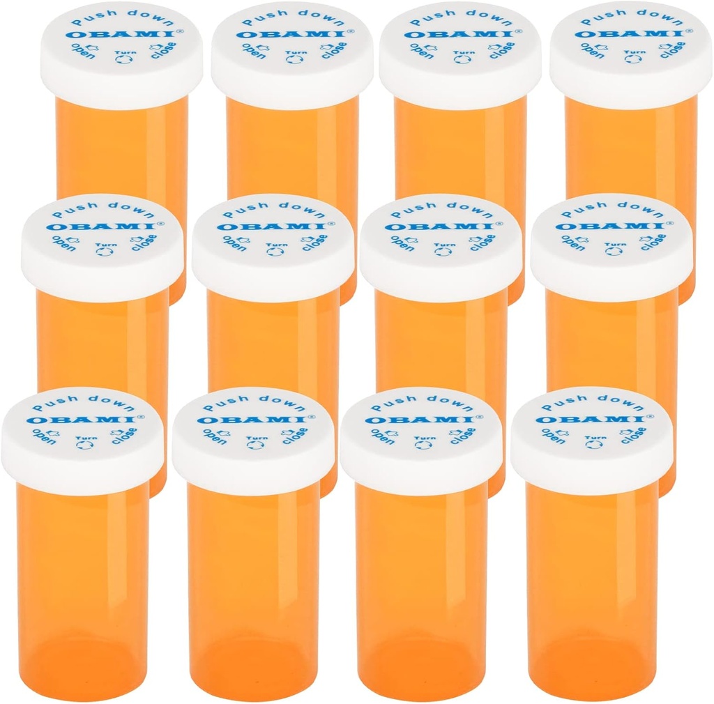 Botellas de Píldora de Medicina Plástico con tapas resistentes a los niños - Empujar hacia abajo y girar - Prescripción Vial, Contenedor de Medicina, Casos de Píldora Organizadores (12pcs, 30 Dram)