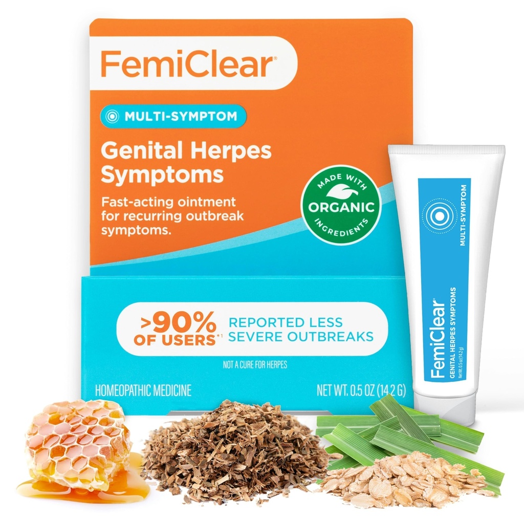 FemiClear para Herpes Genital Síntomas " Cold Sores, Multi-Síntoma - Alivio Intimo Efectivo - Hecho con Ingredientes Todo-Naturales y Orgánicos - 0,5 Tubo de onza