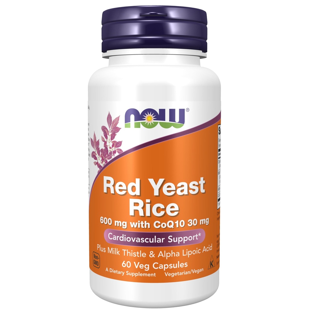 NOW Foods Supplements, Red Yeast Rice with CoQ10, plus Milk Thistle & Alpha Lipoic Acid, 60 Veg Capsules