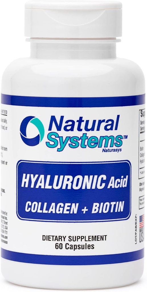 Ácido hialurónico y colágeno y biotina 60 cápsulas por sistemas naturales - Acido Hialuronico cápsulas para la absorción mejorada - Suplemento hialurónico hidráulico para la piel - Esquí fuerte, cabello, uñas