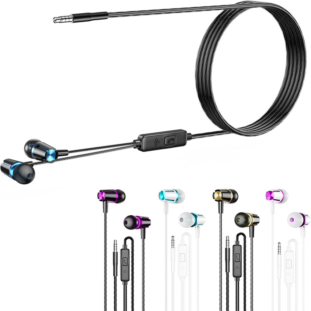 Árbulos cableados con micrófono, 5 auriculares con cable de paquete con base pesada potente, alta definición, auriculares 3.5mm Jack