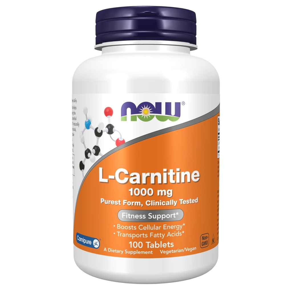 NOW Foods Supplements, L-Carnitine 1,000 mg, Purest Form, Amino Acid, Fitness Support*, 100 Tablets