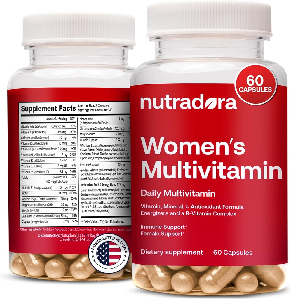 Multivitamínico para Mujeres - Mujeres Multivitaminas &amp; Suplemento Multimineral para Energía, Mood, Hair, Skin & Nail - Mujeres Multivitaminas diarias A, B, C, D, E, Zinc &amp; Más cápsulas de vitaminas para mujeres