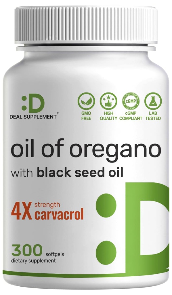 DEAL SUPPLEMENTO Oil of Oregano Softgels with Black Seed Oil 300 Count – 30:1 Extract, Active Carvacrol & Thymoquinone – Antioxidant Immune Health Support – Plant Based, Non-GMO