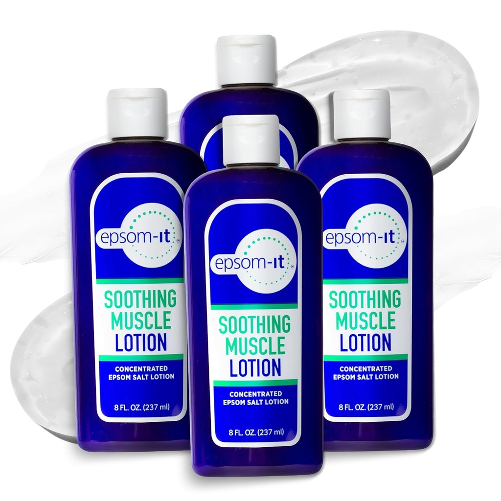 Epsom-It Soothing Muscle Lotion - Epsom Salt Magnesium Sulfate Cream Arnica for Muscle Stiffness, Topical Magnesium Lotion, Providing Comfort for Legs, Knee and Feet, 8.0 oz., 4-Pack