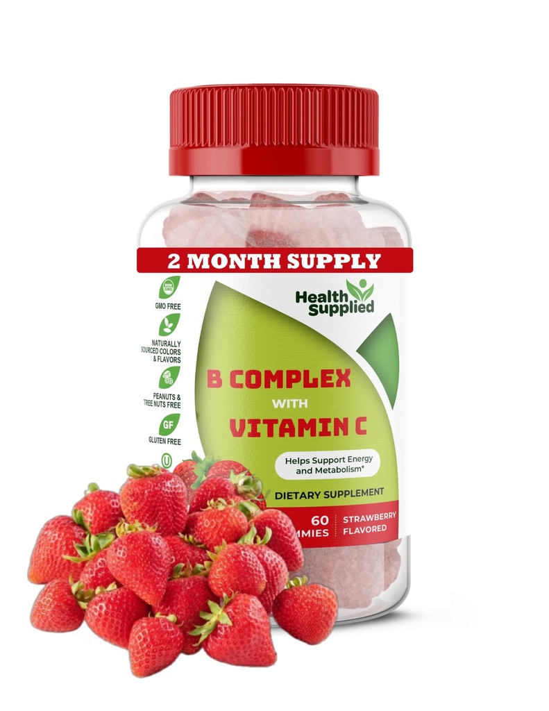 Complejo de vitamina B con sabor a fresa - Complejo B con vitamina C - Soportes Nervous System y Boosts Energy Levels - Asistencia con función cognitiva - Great Tasting and Easy to Swallow
