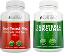 Red Yeast Rice 1200mg & Niacin + Organic Turmeric Curcumin 700mg & Bioperine Providing 95% Curcuminoids - 240 Vegetarian Capsules
