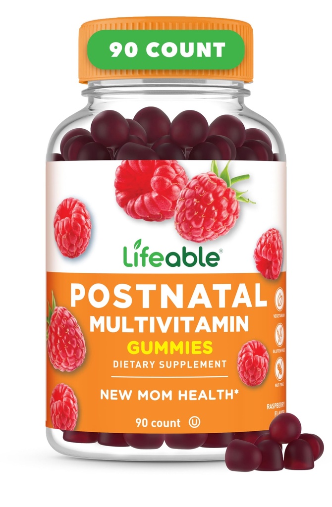 Lifeable Postnatal Multivitamin with Iron, Choline and Iodine | Great Tasting Postnatal Vitamins for Women Breastfeeding | Vegetarian Non-GMO Lactation Supplement | 90 Gummies