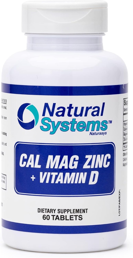 Calcium Magnesium Zinc Vitamin D Supplement 60 Tablets by Natural Systems - Calcium Magnesium Zinc and VIT D Supplements for Strong Immune System - Magnesium Supplement for The Immune System