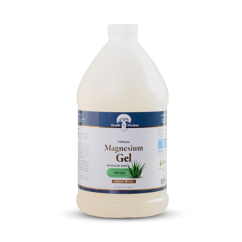 Health and Wisdom Pure Magnesium Gel with Seaweed Extract and Aloe Vera - Topical Muscle & Joint Relief- Natural and Pure Skin & Scalp Moisturizing - Enhanced Absorption - 64 Fl oz