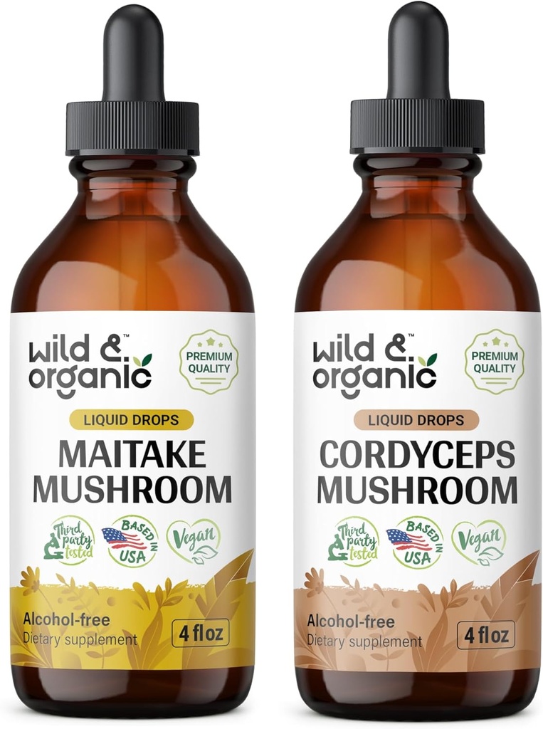 Wild &amp; Organic Maitake Mushroom Tintura 4 fl oz & Cordyceps Mushroom Tintura 4 fl oz