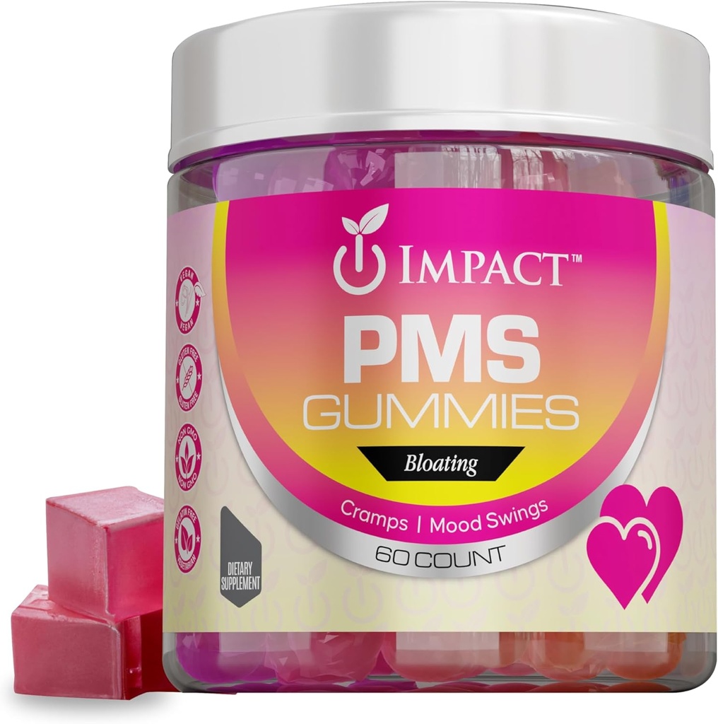 Impact PMS Gummies – 60 Count Multivitamin Women, Menstrual Cramp Relief PMS – Support Supplements PMS Relief & Natural Hormone Balance