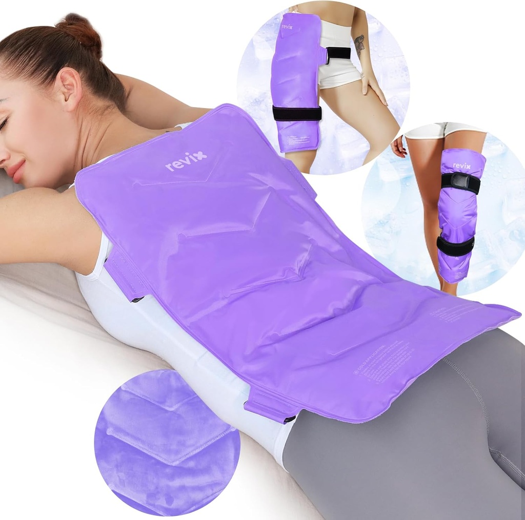 REVIX Extra-Large Back Ice Pack, Reusable Gel Cold Compress Wrap for Full Back Relief, Ideal for Muscle Pain, Tiredness, Recovery, and Sore Muscles – Adjustable Straps, Purple