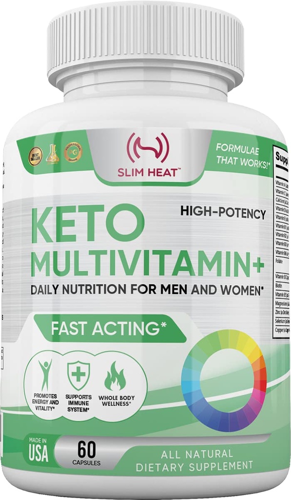 Keto Multivitamin for Women and Men - 35 Potent, Pure Ingredients - Vitamin C, Vitamin D, Vitamin A, Vitamin E and Zinc for Immune Support - Non GMO, Gluten Free, Sugar Free, All Natural - 30 Day