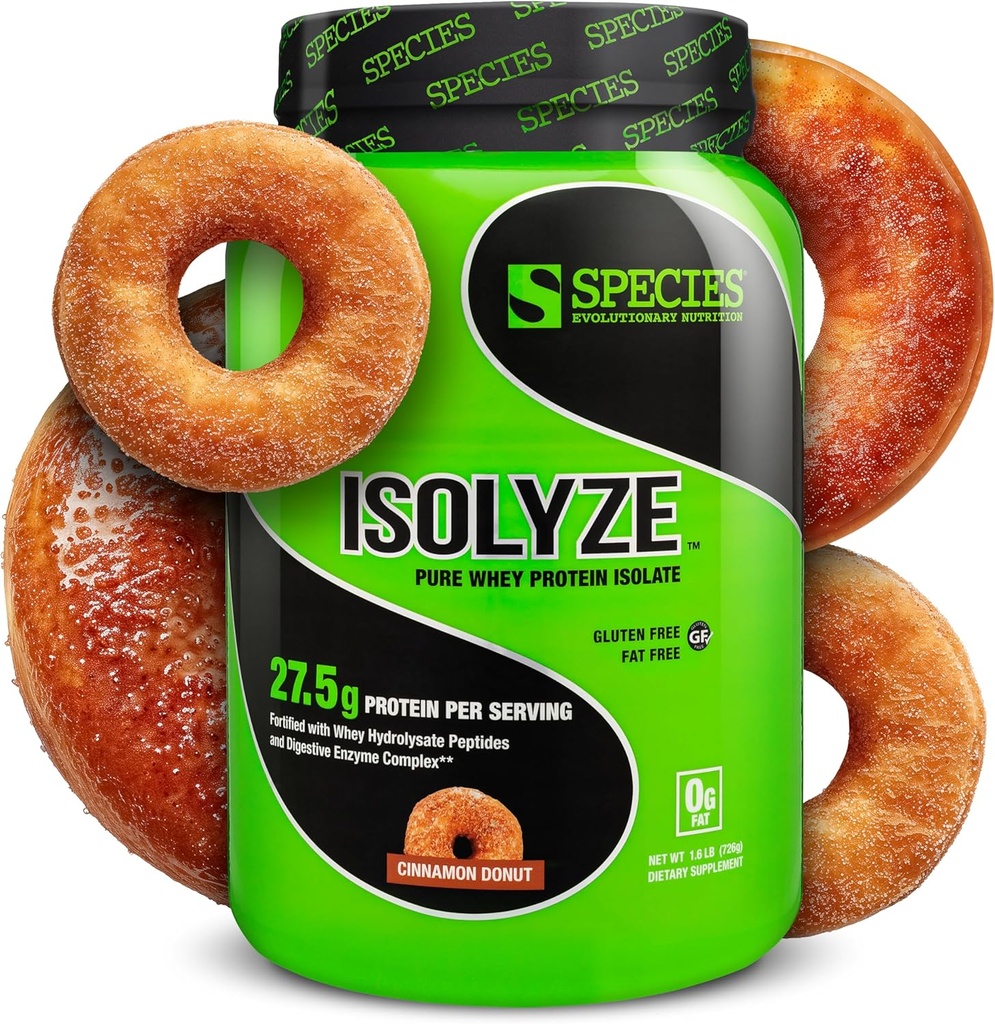 Especies Nutrición Isolyze Whey Protein Powder, 100% Whey Isolate for Muscle Building, 27.5g Protein Por Scoop, No Sugar & Low Fat (Cinnamon Donut, 22 Servings)