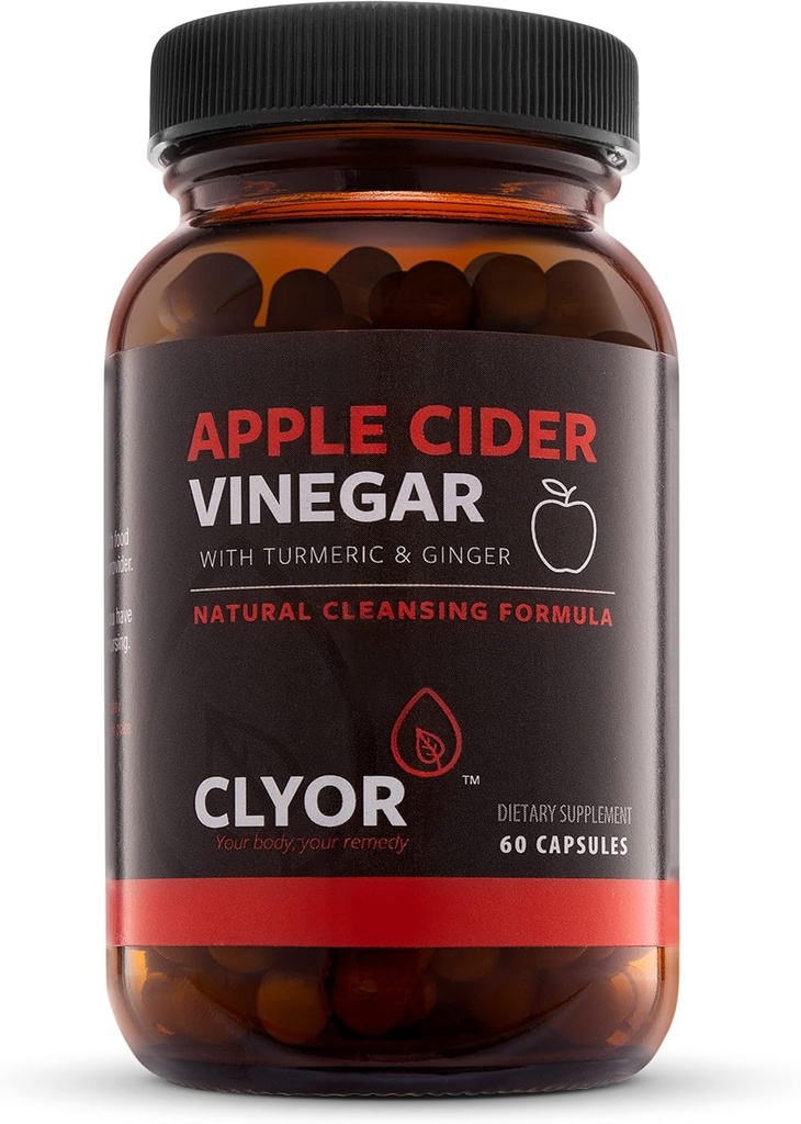 CLYOR Píldoras de vinagre de manzana ← Detox, " Limpiar con Turmérica " peru Digestión saludable, Fuerza Profesional Orgánica tención 60 500mg ACV Vegan, Kosher confidencialidad Made in The USA
