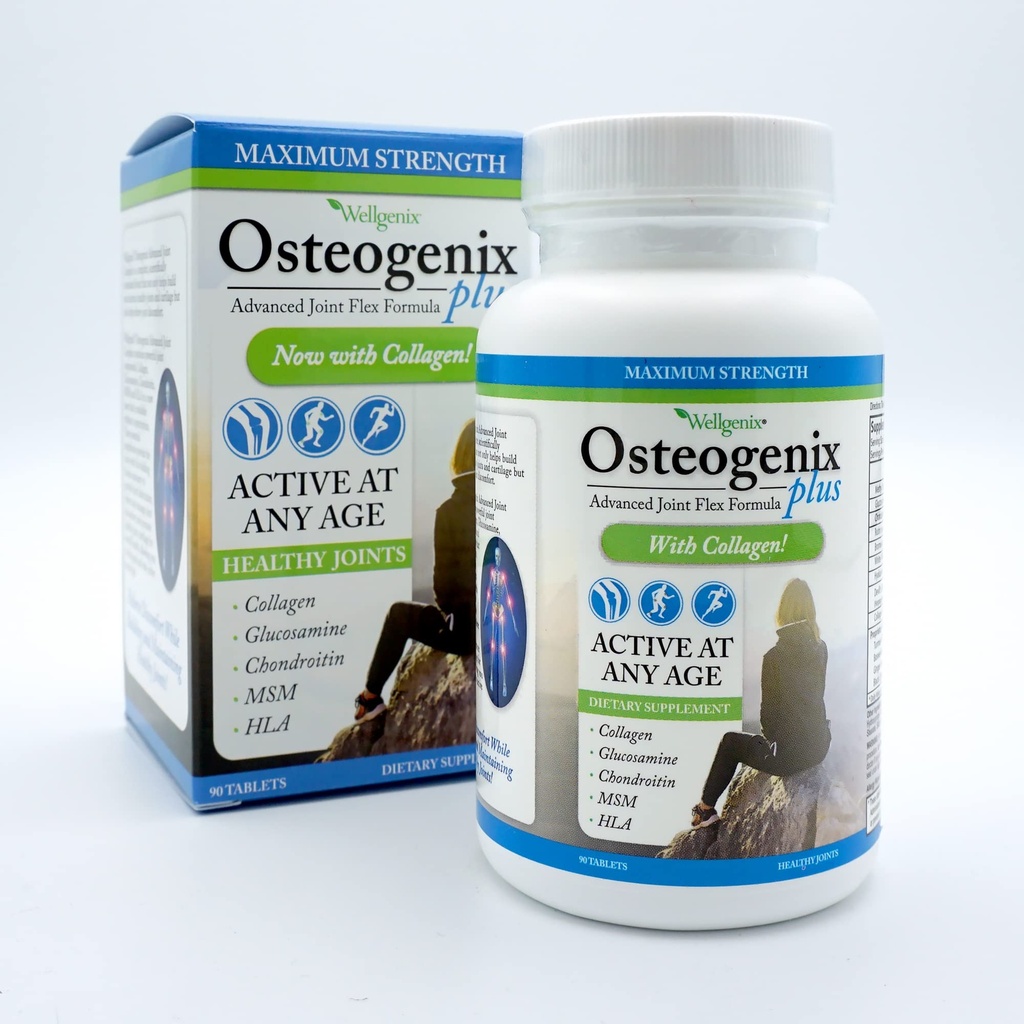 Wellgenix Osteogenix Advanced Joint Flex Formula (90 Ct) - Knee Supplement with Collagen II, Glucosamine, Chondroitin, MSM & HLA - Lubrication & Discomfort Support Tablets for Men & Women