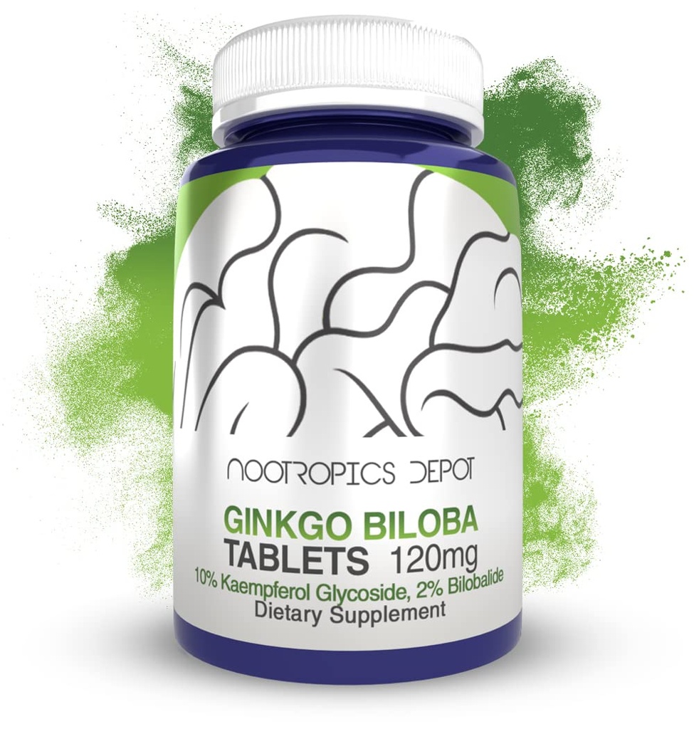 Nootropics Depot Ginkgo Biloba Extract Tablets | 120mg | 90 Count | Minimum 10% Kaempferol Glycoside + 2% Bilobalide | May Help Promote Cognitive & Cardiovascular Function