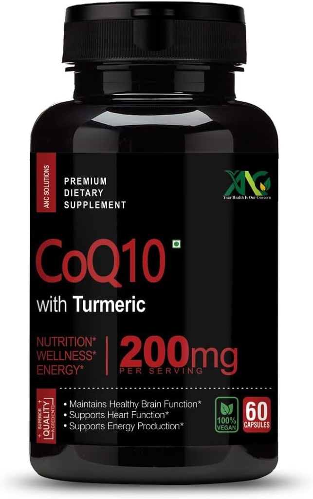 Genérico Viva Alta Absorción CoQ10 con Turmérico - Suplementos Nutricionales Antioxidantes, Salud cardíaca y Función cerebral saludable -Ubiquinol para la salud mitocondrial - 200mg 60 cápsulas