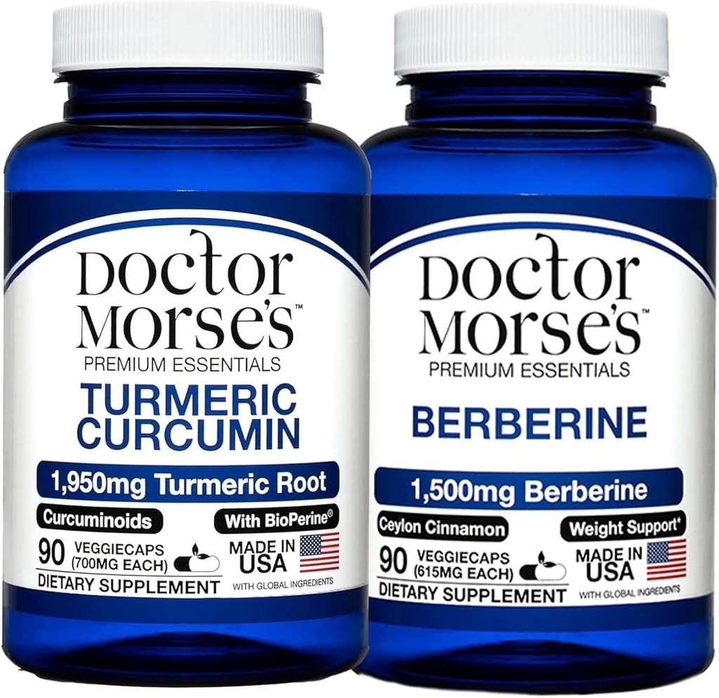 Curcumin Turmeric de Doctor Morse 1950mg &amp; Berberine 1500mg Bundle - Soporte Conjunto, Metabolismo saludable, y Boost inmune con canela BioPerine &amp; Ceylon, FDA-Registrado, NSF-Certified 90 cápsulas
