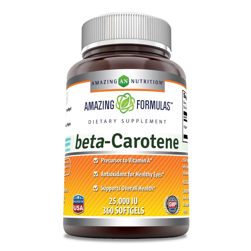 Amazing Formulas Beta Carotene Supplement | 25000 IU | 360 Softgels | Non-GMO | Gluten-Free | Made in USA