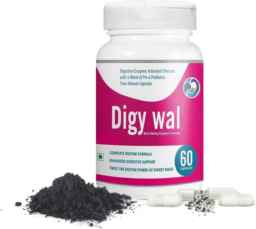 Digestive Enzyme Capsules (60 Count) - Activated Charcoal Digestive Enzymes with Probiotics and Prebiotics - Immunity Supplement For Digestive Health - Probiotic Capsules For Improved Energy & Mood