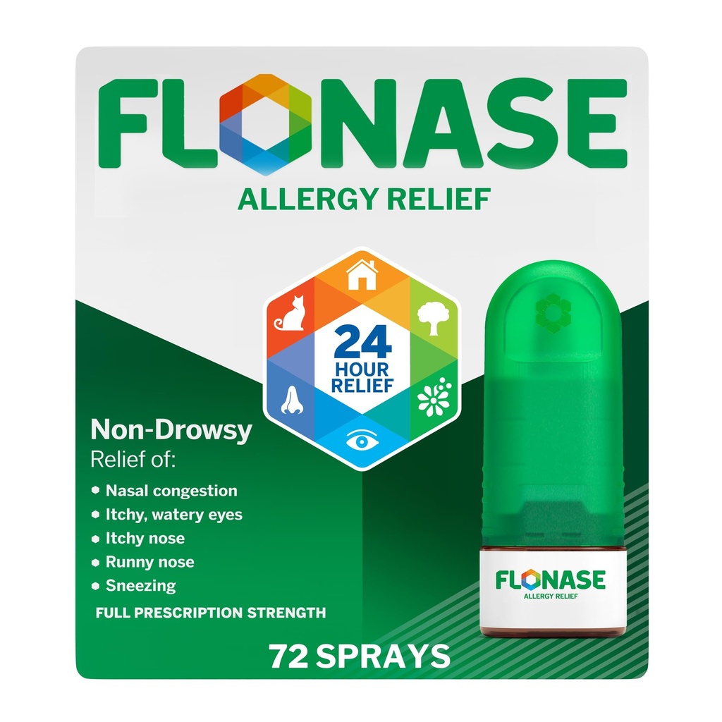 Flonase Allergy Relief Nasal Spray, 24 Hour Non Drowsy Allergy Medicine, Metered Nasal Spray - 72 Sprays - Fall and Seasonal Allergy Relief