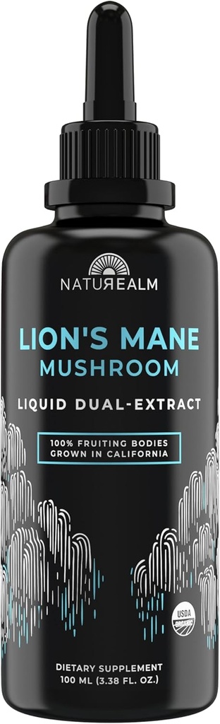 Suplemento de Tintura Líquida de Mane de Naturealm Lion – Focus, Memory & Brain Health, Vegan, Non-GMO – Órganos de Fruto Orgánico, 2 Month Supply