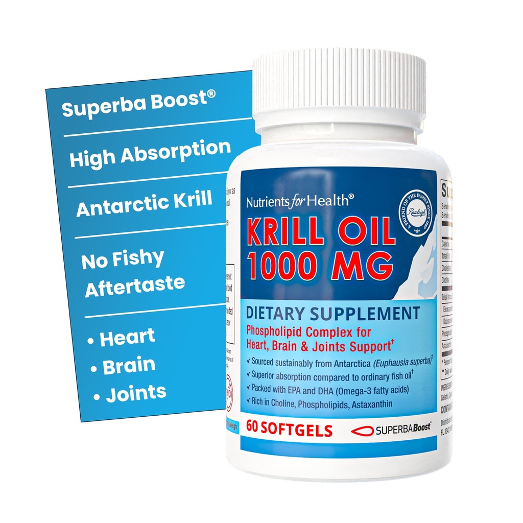 Aceite de Krill Rojo Premium Rawleigh: 60 no GMO Softgels, 1000 mg de Euphasia Superba Aceite por día, Rico en Choline, Phospholipids, Astaxanthin, EPA & DHA Omega-3 Ácidos grasos, para el corazón, las articulaciones, la salud cerebral