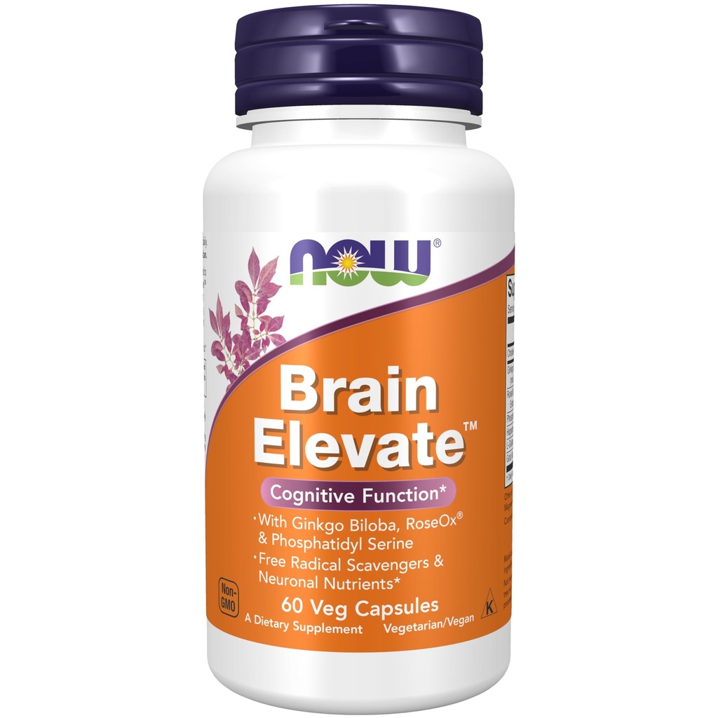 AHORA Suplementos de alimentos, Brain ElevateTM, con Ginkgo Biloba, RoseOx® y Phosphatidyl Serine, 60 cápsulas de verduras