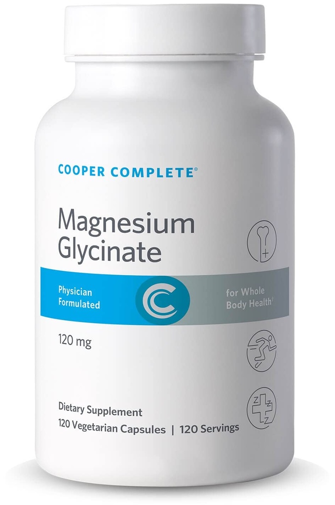 Cooper Suplemento Glycinate completo-Magnesium - 120 mg Magnesio elemental por cápsula vegetariana.120 cápsulas. Paquete de 1