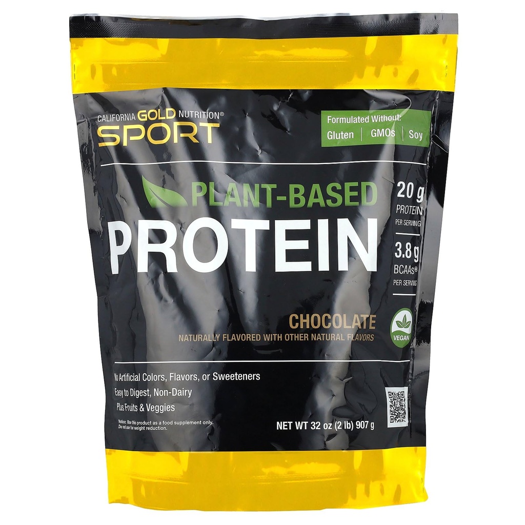 California Gold Nutrition Sport, Plant-Based Protein with Organic Brown Rice Protein Concentrate, Flaxseed, Chia Seed, Chocolate, 2 lb (907 g)