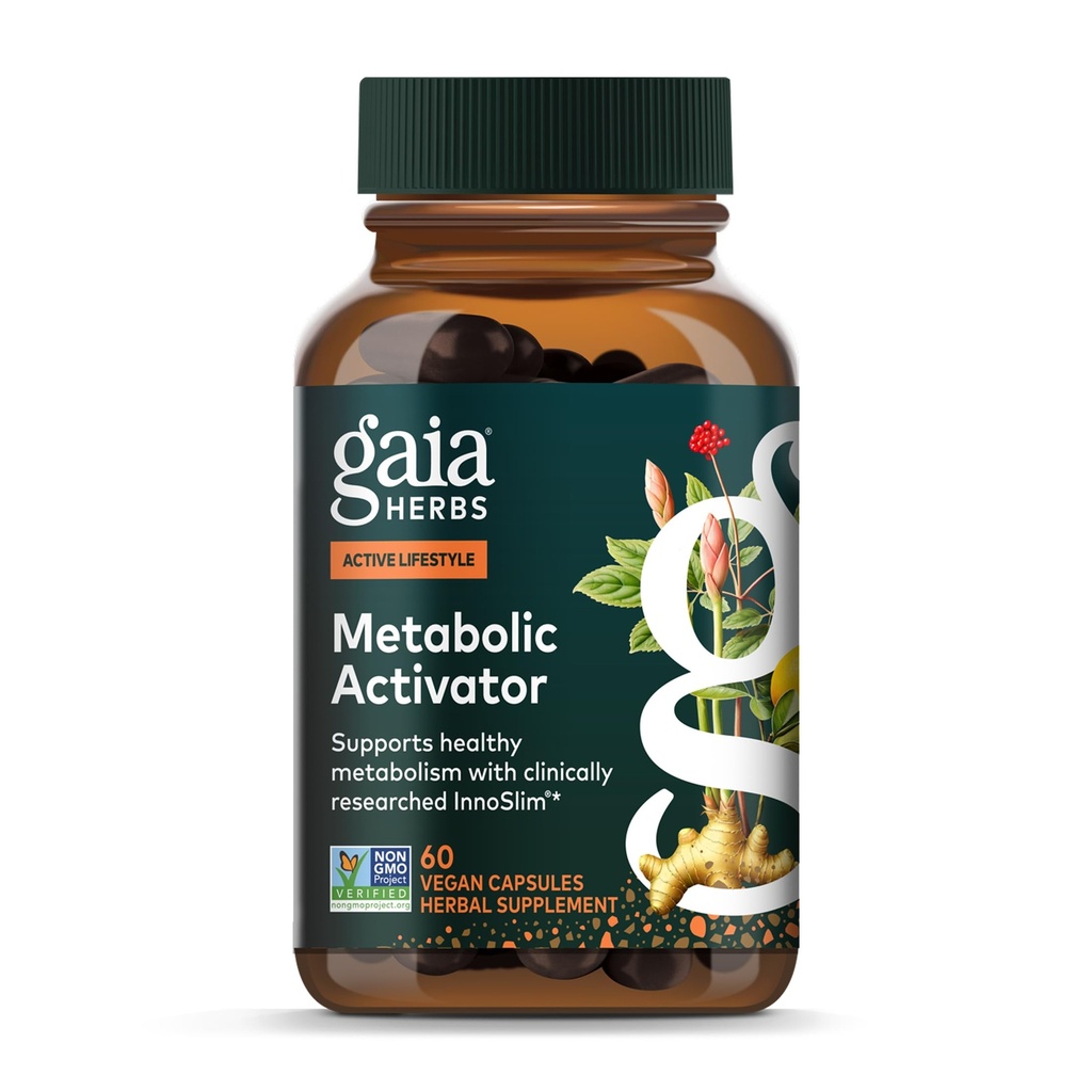 Gaia Herbs Metabólica Activador - Suplemento de Energía Natural para Metabolismo Apoyo - Hecho con Panax Notoginseng &amp; Astragalus Extract - Libre de Dairy, Soy & Gluten - 60 cápsulas (60 piezas)