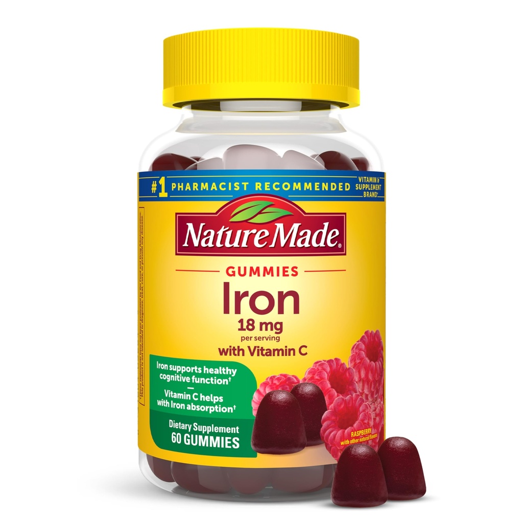 Nature Made Iron 18 mg per serving Gummies with Vitamin C, Iron Supplement for Red Blood Cell Support, 60 Gummies, 30 Day Supply