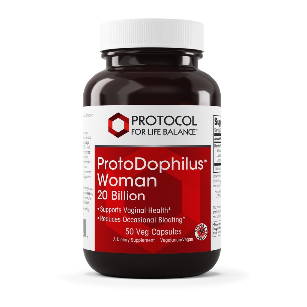 PROTOCOL FOR LIFE BALANCE Proto Dophilus Woman - 20 Billion - Probiotics for Gut Health - Support Vaginal Health & Bloating Relief - Vegan & Kosher - 50 Veg Capsules
