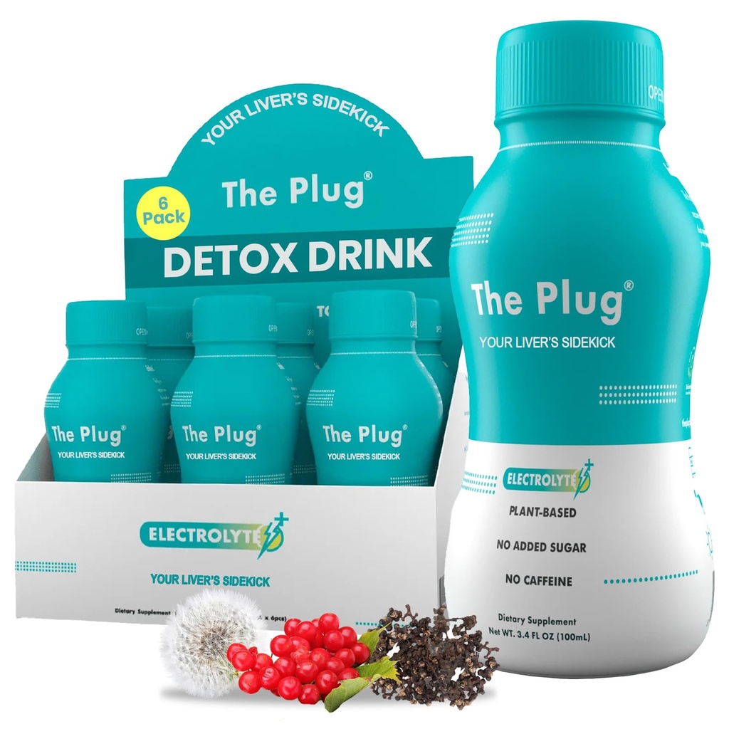 The Plug Liver Cleanse Detox & Repair Drink - Plant Based Herbal Electrolyte Drink for Liver Support & Health, Bloating Relief, Restore Antioxidants & Minerals | Liver Complex Energy Drink (6-Pack)