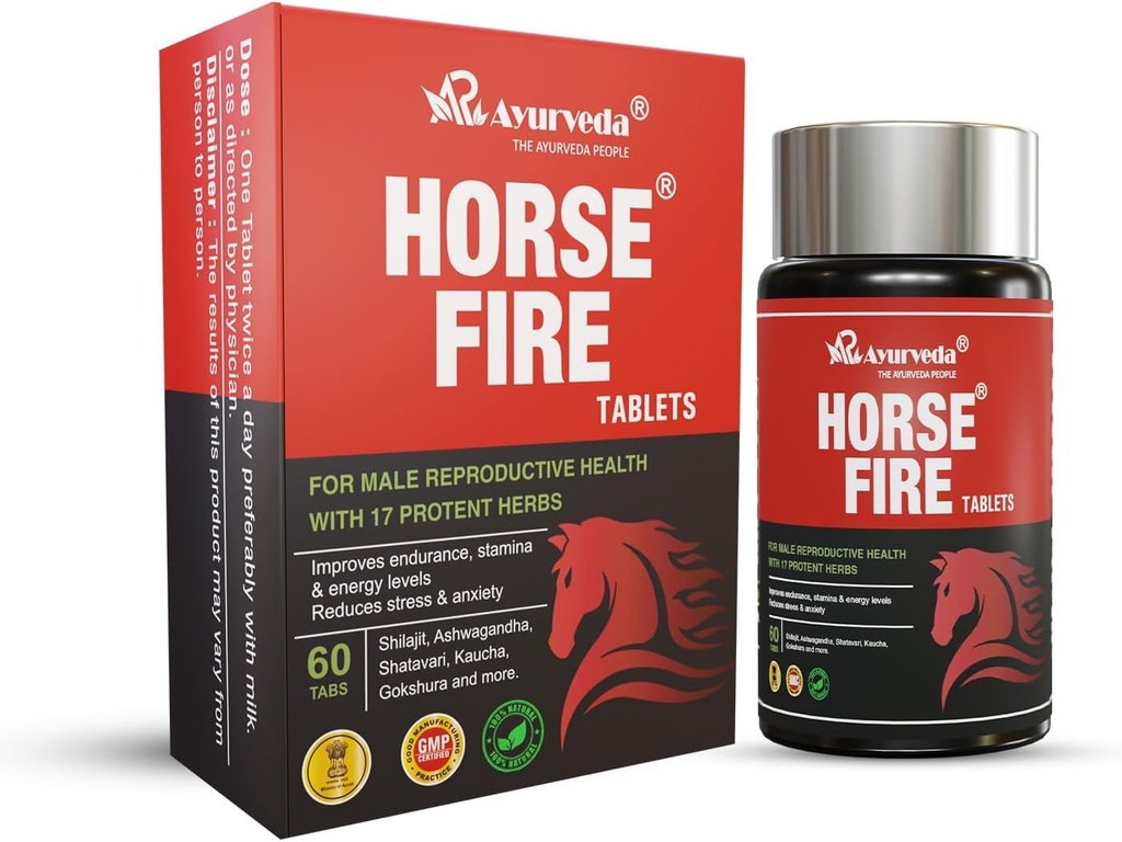 Tablas de Incendios de Caballos para Hombres Medicina Ayurvédica - para la resistencia, el crecimiento muscular, la inmunidad " bienestar general permanente Incendio de Caballos Tablet (Pack of 60)