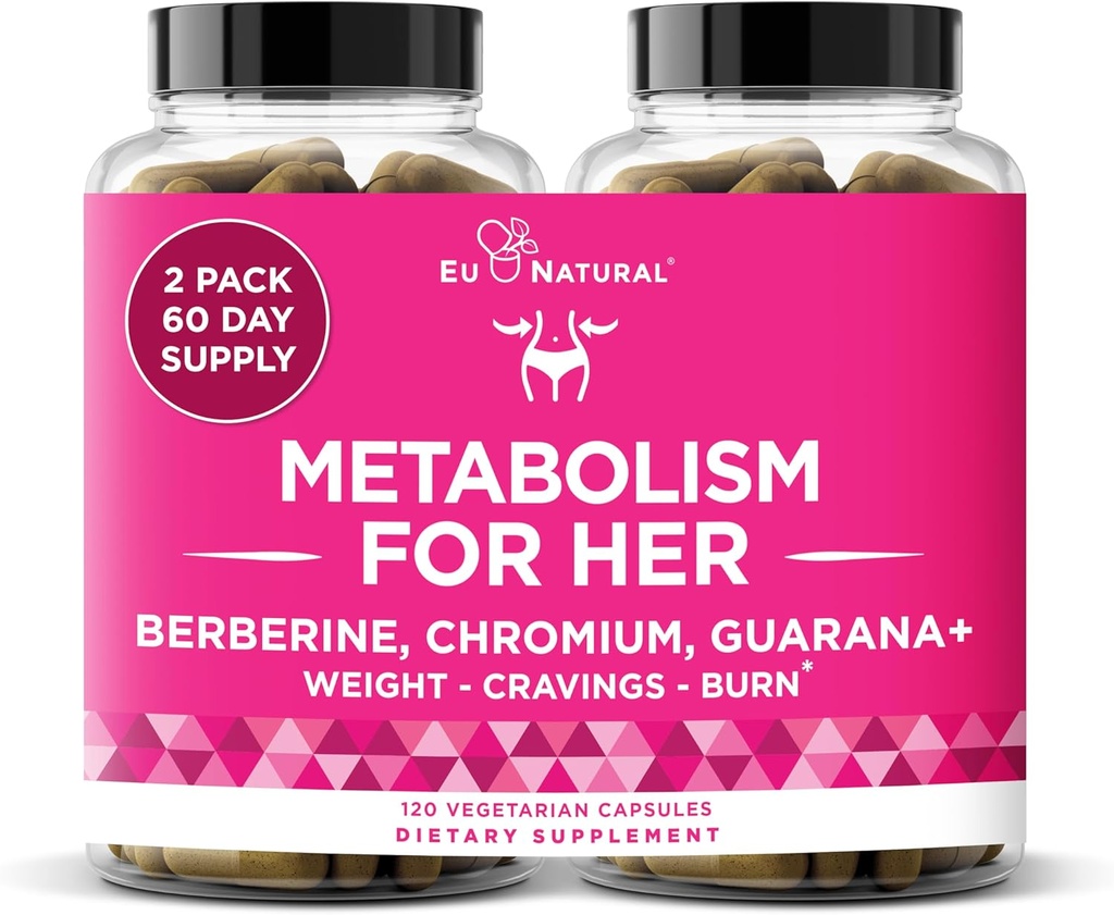Metabolismo para Ella - Appetite &amp; Metabolismo Apoyo para Mujeres - Curb Cravings, Reducir la ingesta calórica " Promover sentimientos de plenitud - Berberina, Chromium Picolinate " Guarana - 120 Veg Capsules