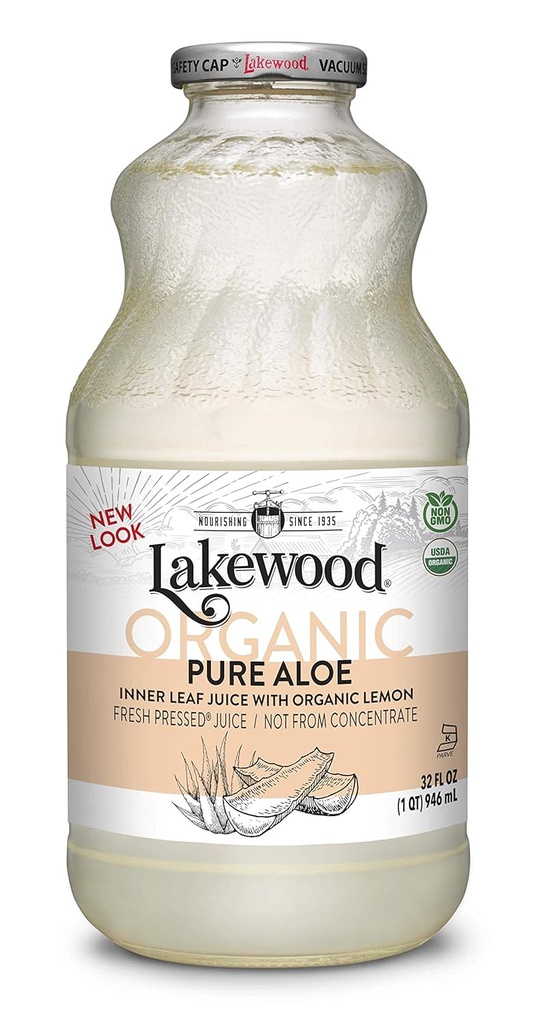 Hoja interior de aloe orgánica de Lakewood, prensada fresca, 32 Fl Oz, paquete de 6