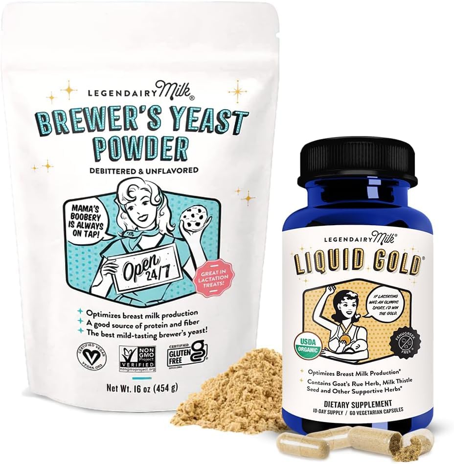Legendairy Milk Liquid Gold + Levadura de Brewer, Suplementos de lactancia para el aumento de la oferta de leche - Apoyo a la lactancia para la producción de leche materna - Fenugreek-Free, Non-GMO,