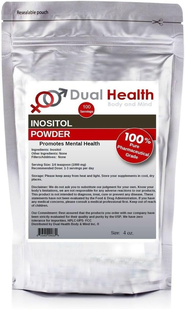 Doble Cuerpo de Salud &amp; Mente Inositol Polvo (4 oz) Puro Vitamina B8 Antioxidantes Bulk Suplementos 1000mg por Serving