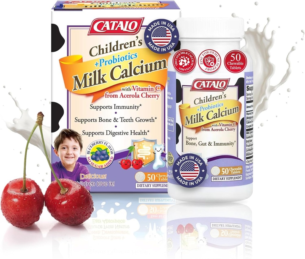 CATALO Toddler Formula Children’s Milk Calcium Formula Chewable Tablets - Kids Vitamins & Multivitamin for Toddlers and Children with Zinc & Vitamin D3-100 Chewable Tablets