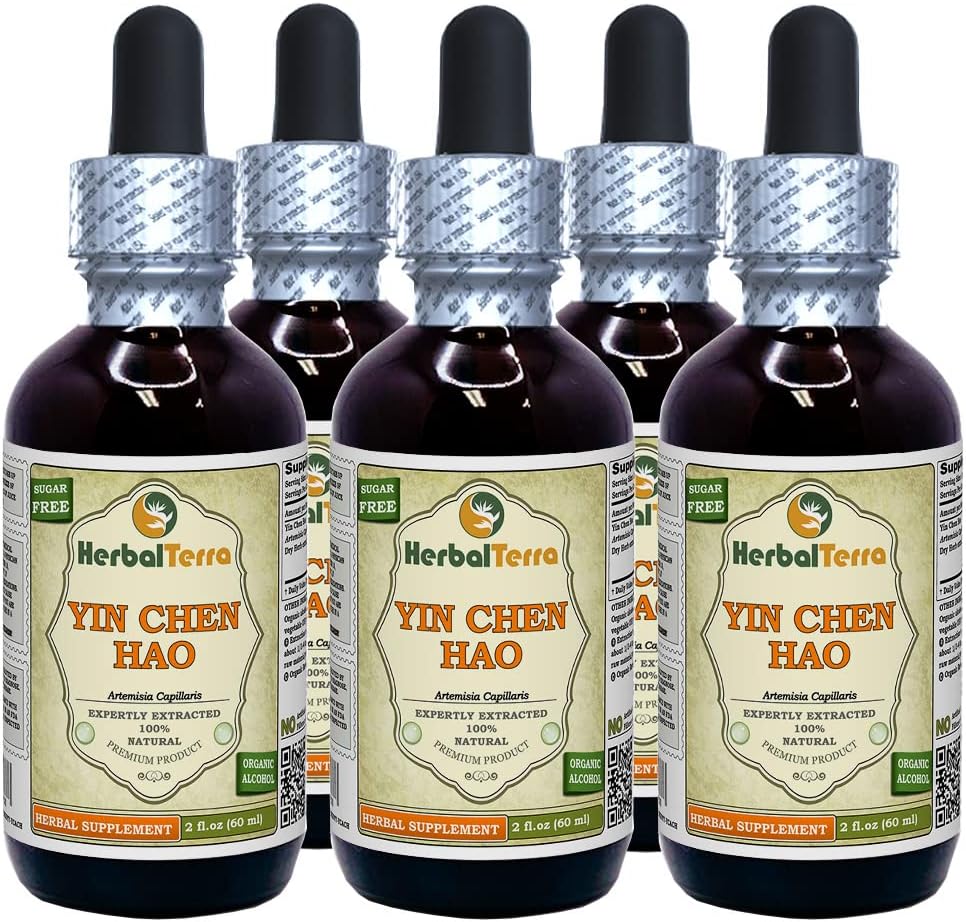 Yin Chen Hao (Artemisia Capillaris) Tincture, Organic Dried Herb Liquid Extract (Brand Name: HerbalTerra, Proudly Made in USA) 5x2 fl.oz (5x60 ml)