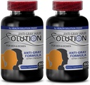 Catalase Anti Gris - Solución de pelo gris para hombres y mujeres - Anti Gray Hair Suplementos Vitaminas - Orgánica de pelo natural para la cobertura de pelo gris - Productos para el cabello para mujeres - 2 botellas 120 cápsulas