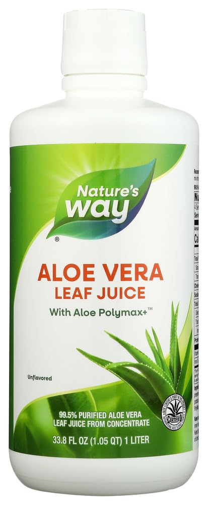 Camino de la Naturaleza Aloe Vera Hoja Jugo con Polymax+, 99.5% Purificado Aloe Vera Hoja Jugo de Concentrado, Desarrollado, 33.8 Fl Oz